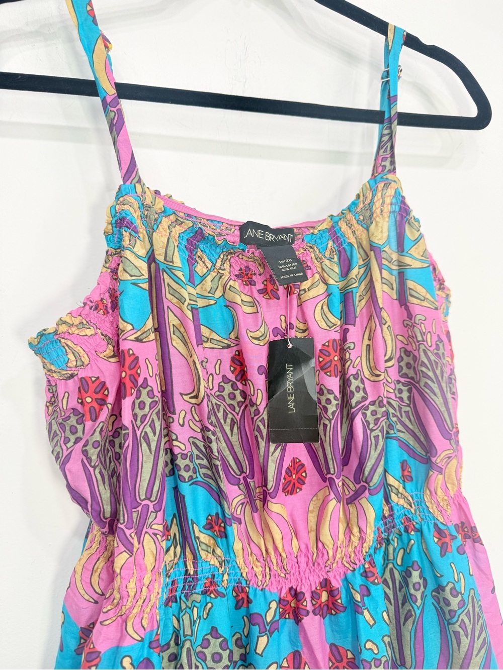 Lane Bryant Colorful Cotton Silk Smock Waist Lightweight Beach Cover Dress NEW - Picture 4 of 11